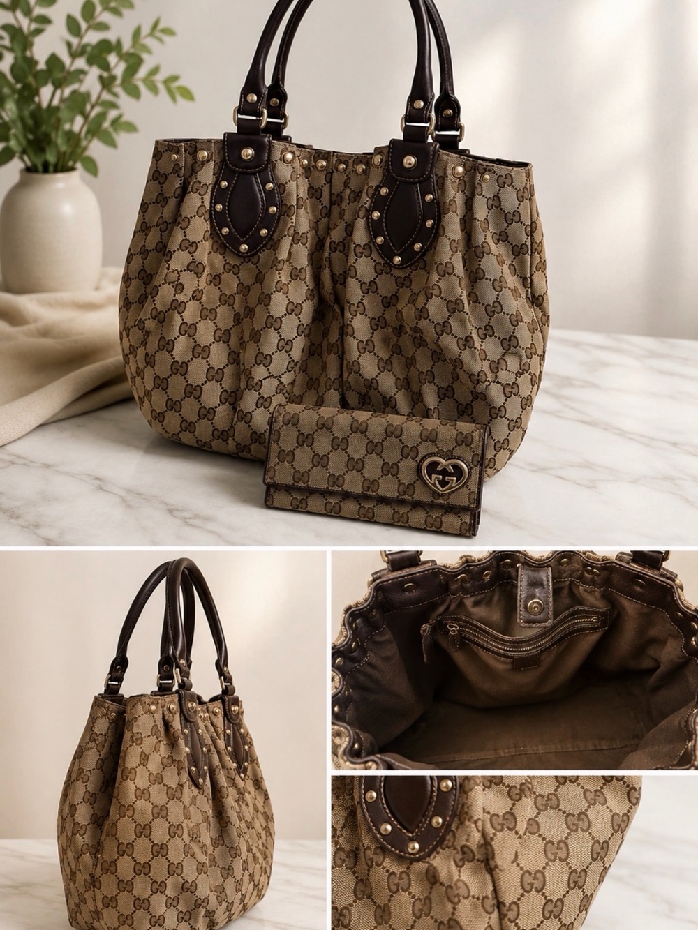 ✨ Authentic Gucci GG Canvas Studded Tote & Coordinating Wallet ✨ - Picture 2 of 7